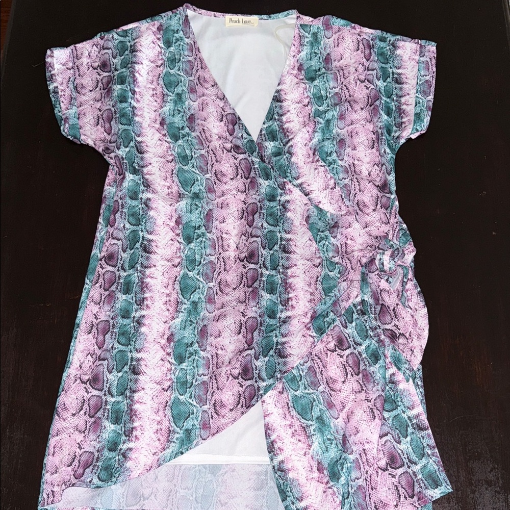 Pink and Green Snake Print Wrap Dress